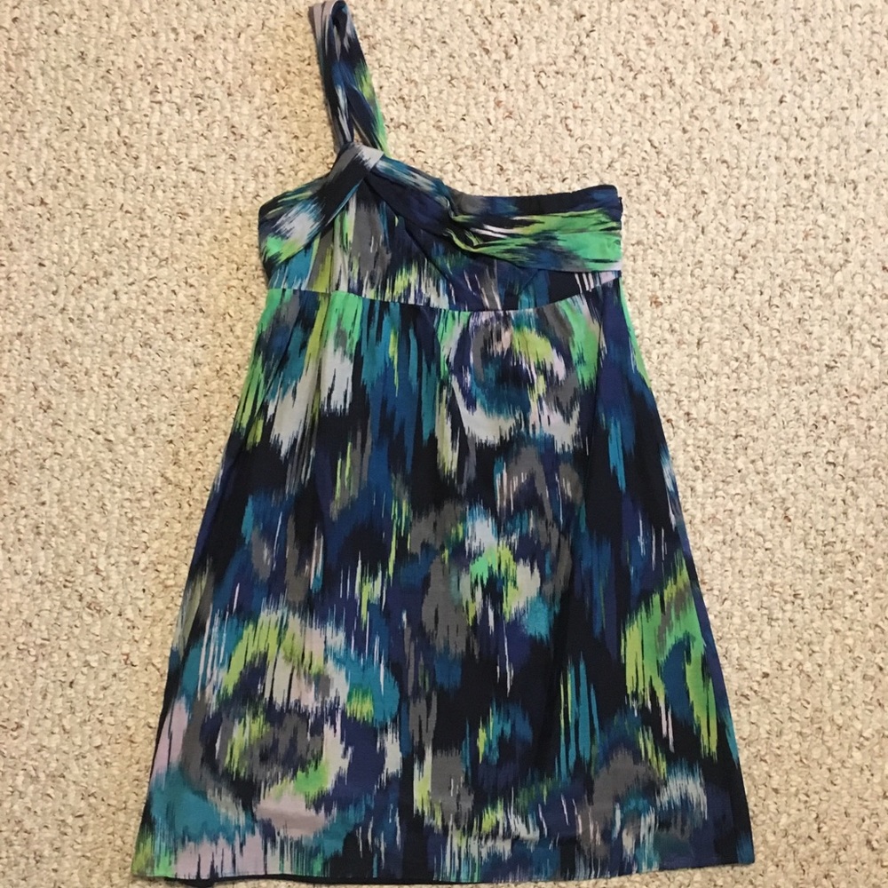 LOFT Tropical Ikat Print One Shoulder Dress